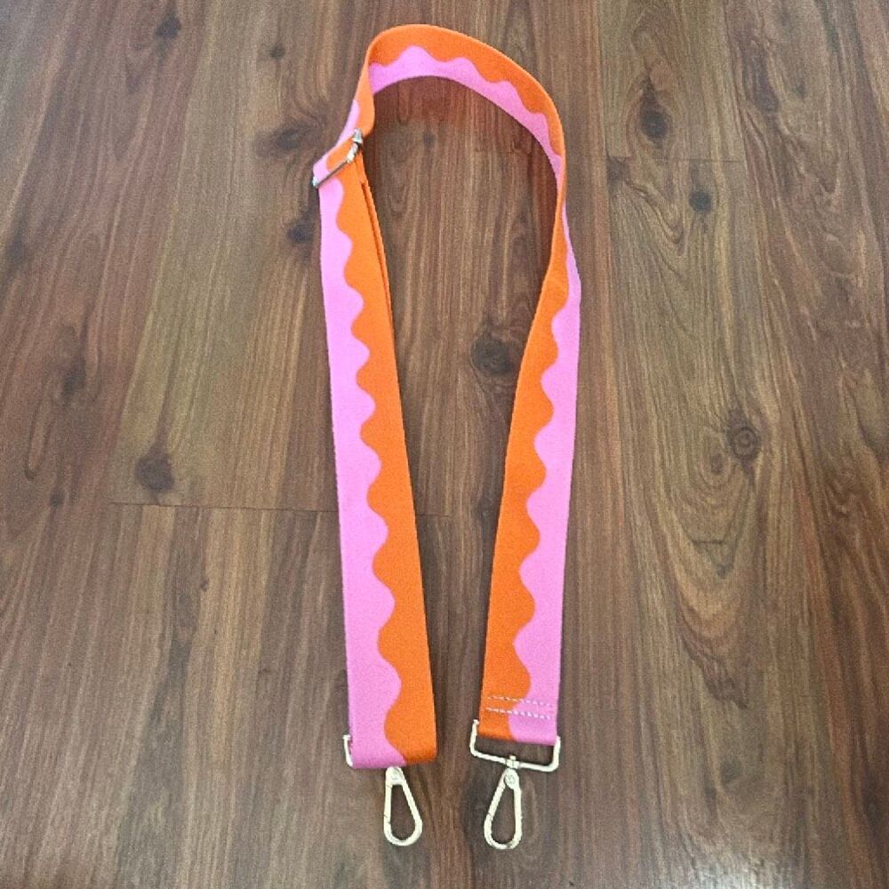 Boho woven funky pink orange wavy wide Purse replacement strap.